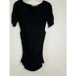 Soft surroundings pullover tunic top vNeck shirt side rouching black SM